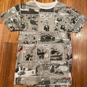 Popeye The Sailor T-shirt Medium Mens Gray All Over Comic Print Wimpy Pluto